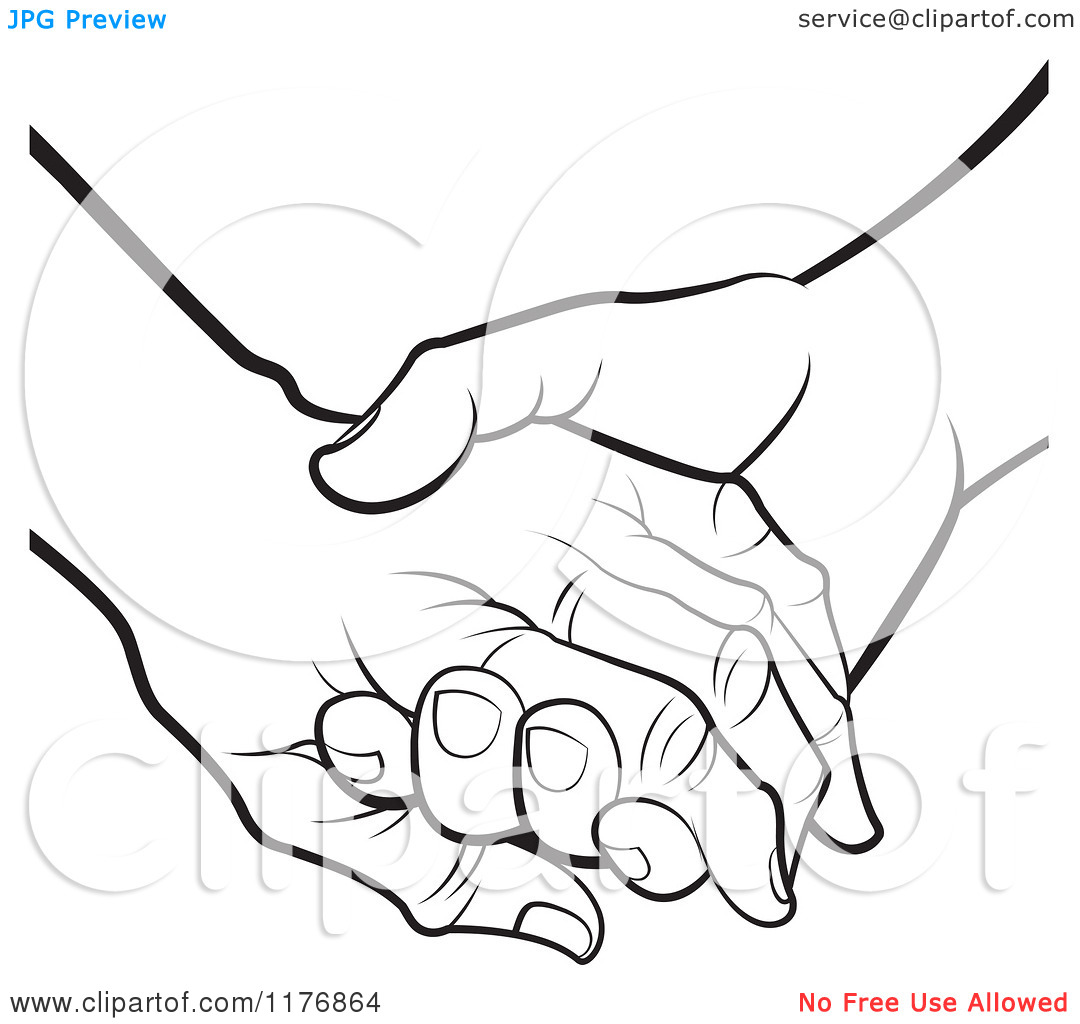 Clipart Of A Black And White Young Hand Holding A Senior Hand    