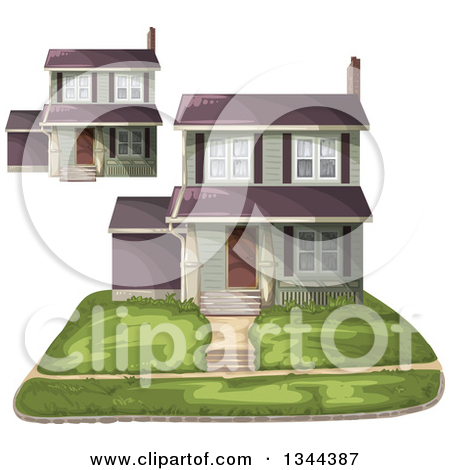 Clipart Of A Front Yard And Homes   Royalty Free Vector Illustration
