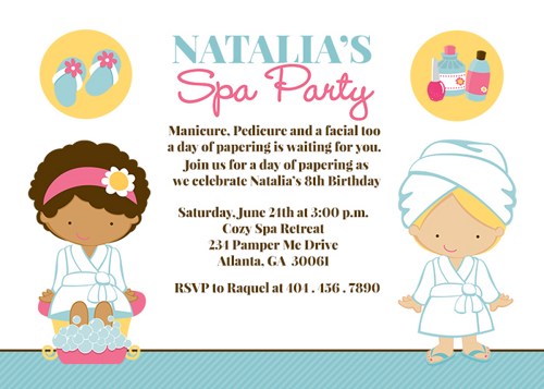 Custom Printable Birthday Invitation Spa Party Spa Party Invitation