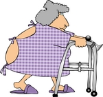 Elderly Woman In Hospital Gown Using A Walker Clipart