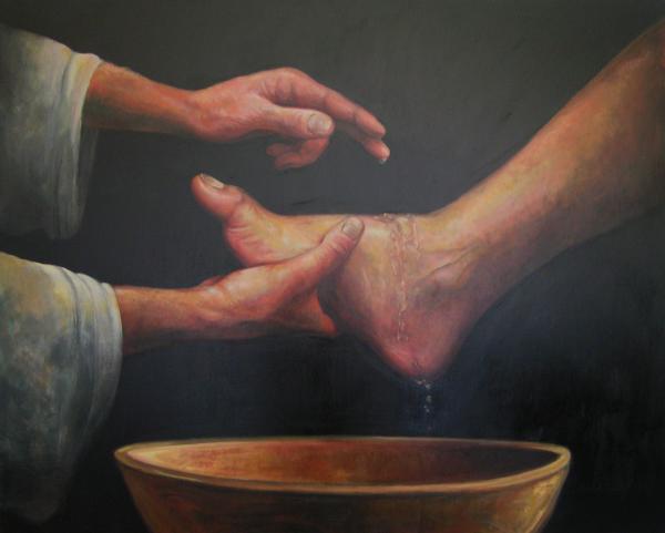 Esus Washing The Feet Painting   Calvin Carter