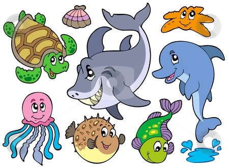 Happy Sea Animals Collection Stock Vector Clipart Happy Sea Animals