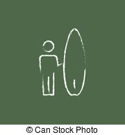 Man With A Surfboard Icon Drawn In Chalk   Man With A