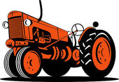 Orange Vintage Tractor Low Angle View   Royalty Free Clip Art