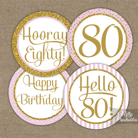 80th Birthday Cupcake Toppers   Pink Gold