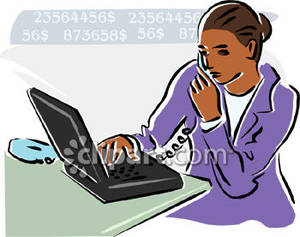 An Accountant On The Phone And Her Laptop   Royalty Free Clipart