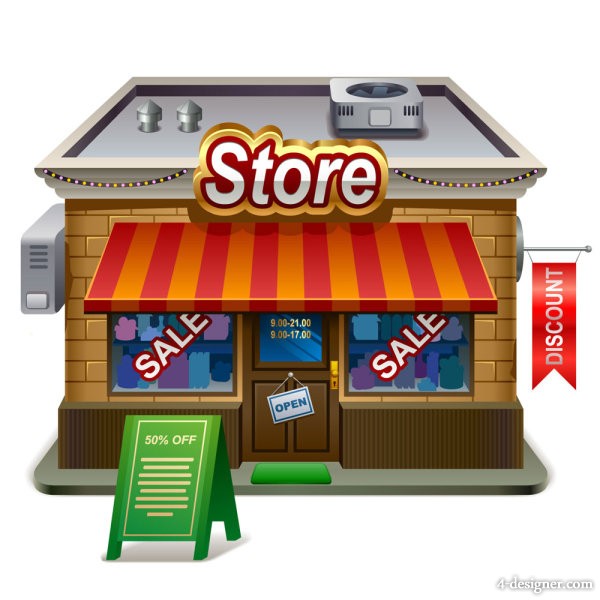 Cartoon Grocery Store Building Small Shops  Supermarket