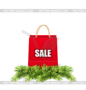 Christmas Shopping Sale Bag With Fir Branches   Vector Clipart