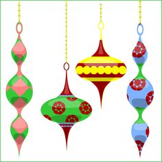Christmas Tree Ornaments Clip Art For Holiday Xmas Card Making Gifts    