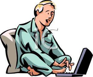 Clip Art Man In Pajamas Working From Home Clipart
