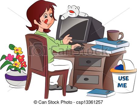 Clipart Vector Of Young Woman Working From Home Illustration   Young