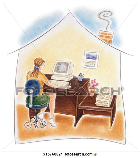 Clipart   Woman Working In Home Office  Fotosearch   Search Clip Art