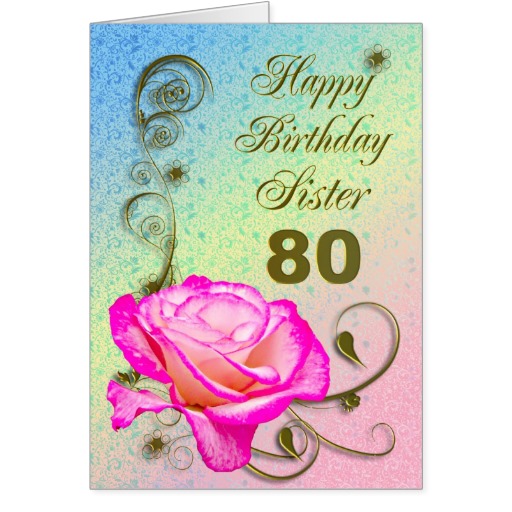 Elegant Rose 80th Birthday Card For Sister