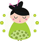 Green Floral Geisha Isolated On Dotted Background   Clipart Graphic