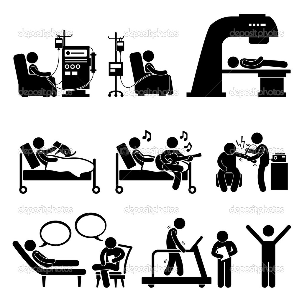 Hospital Medical Therapy Treatment Stick Figure Pictogram Icon    