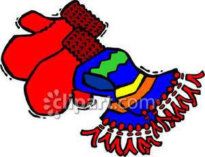 Knitted Scarf And Red Mittens Royalty Free Clipart Picture