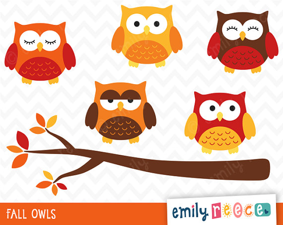 Owl Fall Autumn Tree Branch Woodland Cute Clip Art   Commercial Use