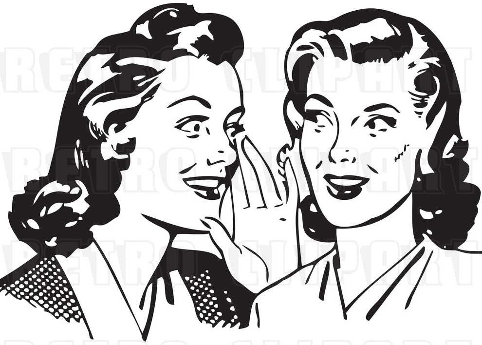 Royalty Free Black And White Retro Vector Clip Art Of Ladies Gossiping
