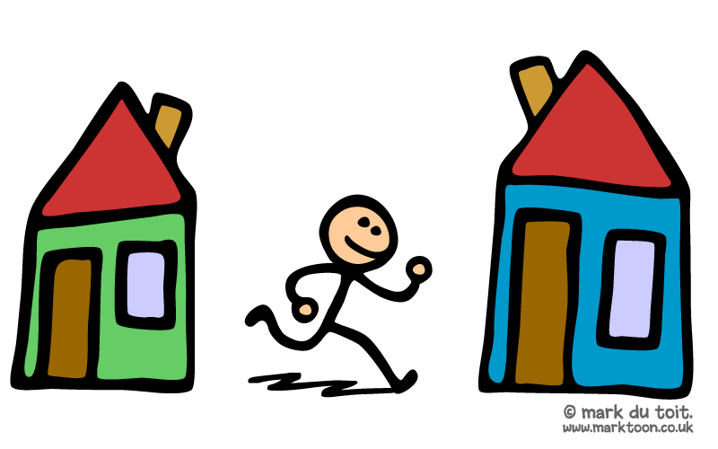 Stickman Running Between Houses