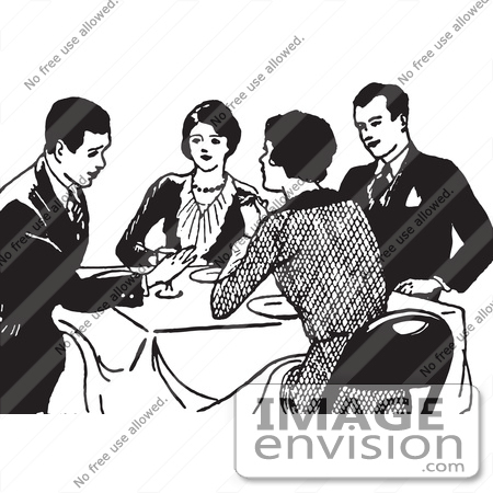 Talking At A Dinner Table In Black And White   By