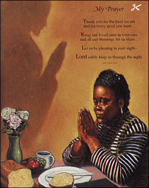Tobey   Meal Time Prayer   Black Woman Praying   Christ Centered Art
