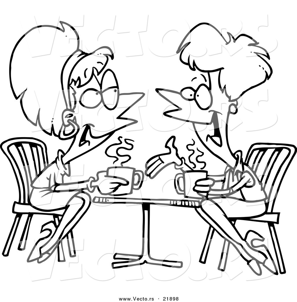 Vector Of A Cartoon Black And White Outline Design Of Friends Talking