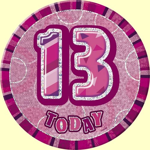 13th Birthday Giant Badge Pink And Silver   Party Wizard