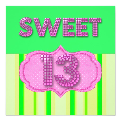 13th Sweet 13 Birthday Party Pink Lime Modern Personalized Invitations