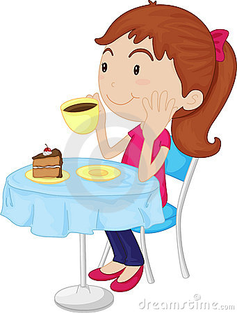An Illustration Of A Girl Having Soming Afternoon Tea