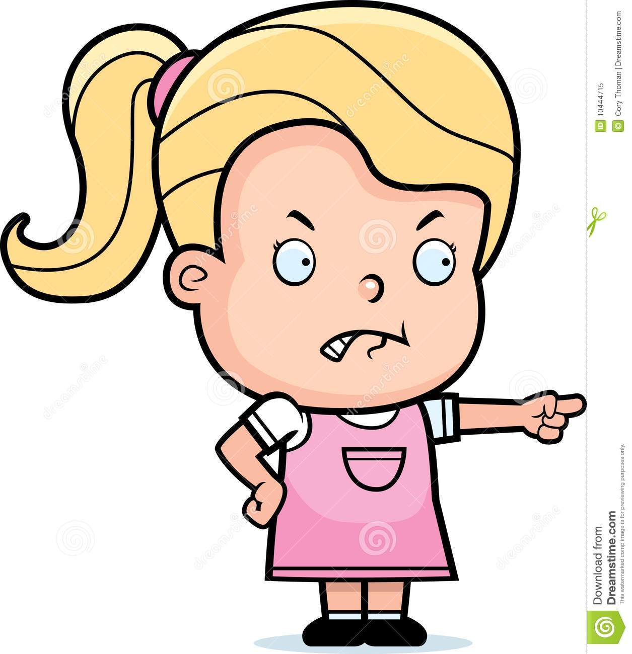 Cartoon Toddler Girl Angry And Pointing