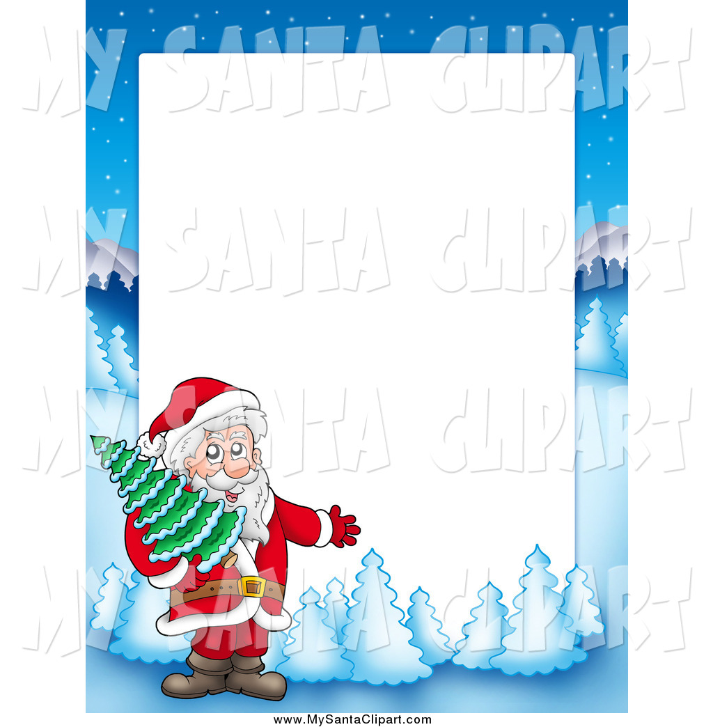   Christmas Clip Art Of A Christmas Border Of Santa Carrying A Tree    