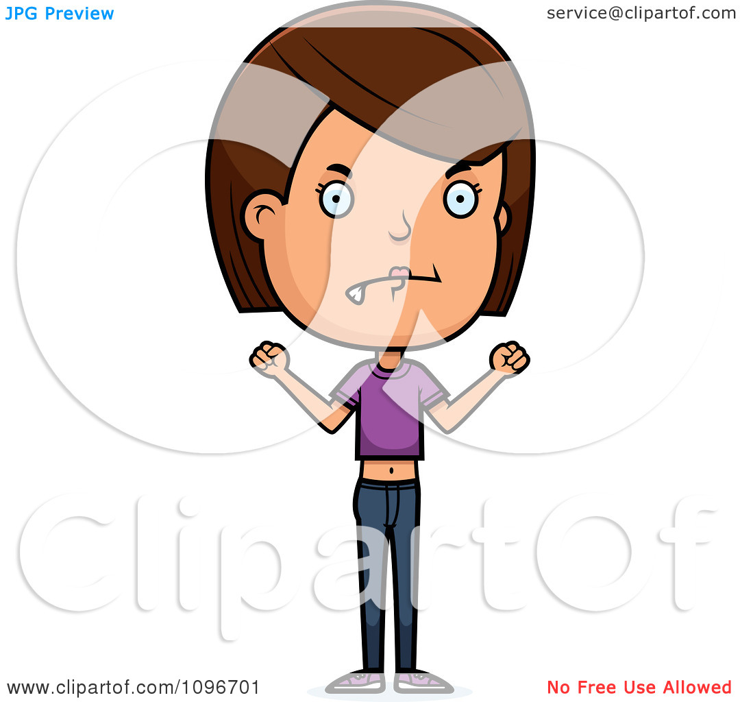 Clipart Mad Brunette Adolescent Teenage Girl   Royalty Free Vector
