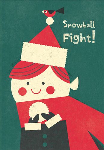 Elf Snowbal Fight  Awesome Christmas Card Illustration By Steve Mack