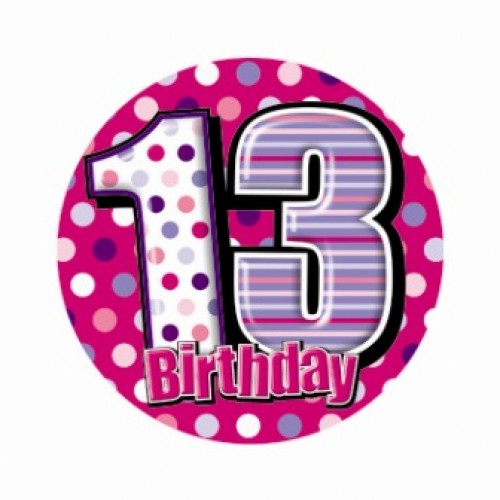 Home   Party Supplies   Pink 13th Birthday Badge