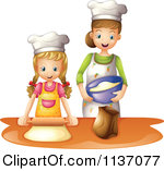     Mother And Daughter Making Cookie Dough Royalty Free Vector Clipart