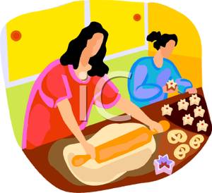 Mother And Daughter Making Cookies Clip Art Image