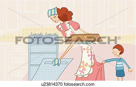   Mother And Son Making Cookies  Fotosearch   Search Clipart    