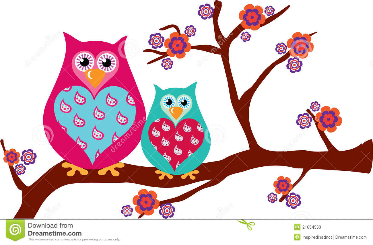 Mother   Baby Owls On A Blossom Branch Stock Photos   Image  21634553