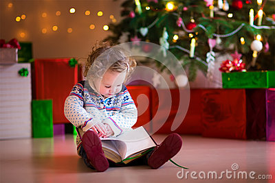     Sweater Sitting On A Floor Next To A Christmas Tree Reading A Book
