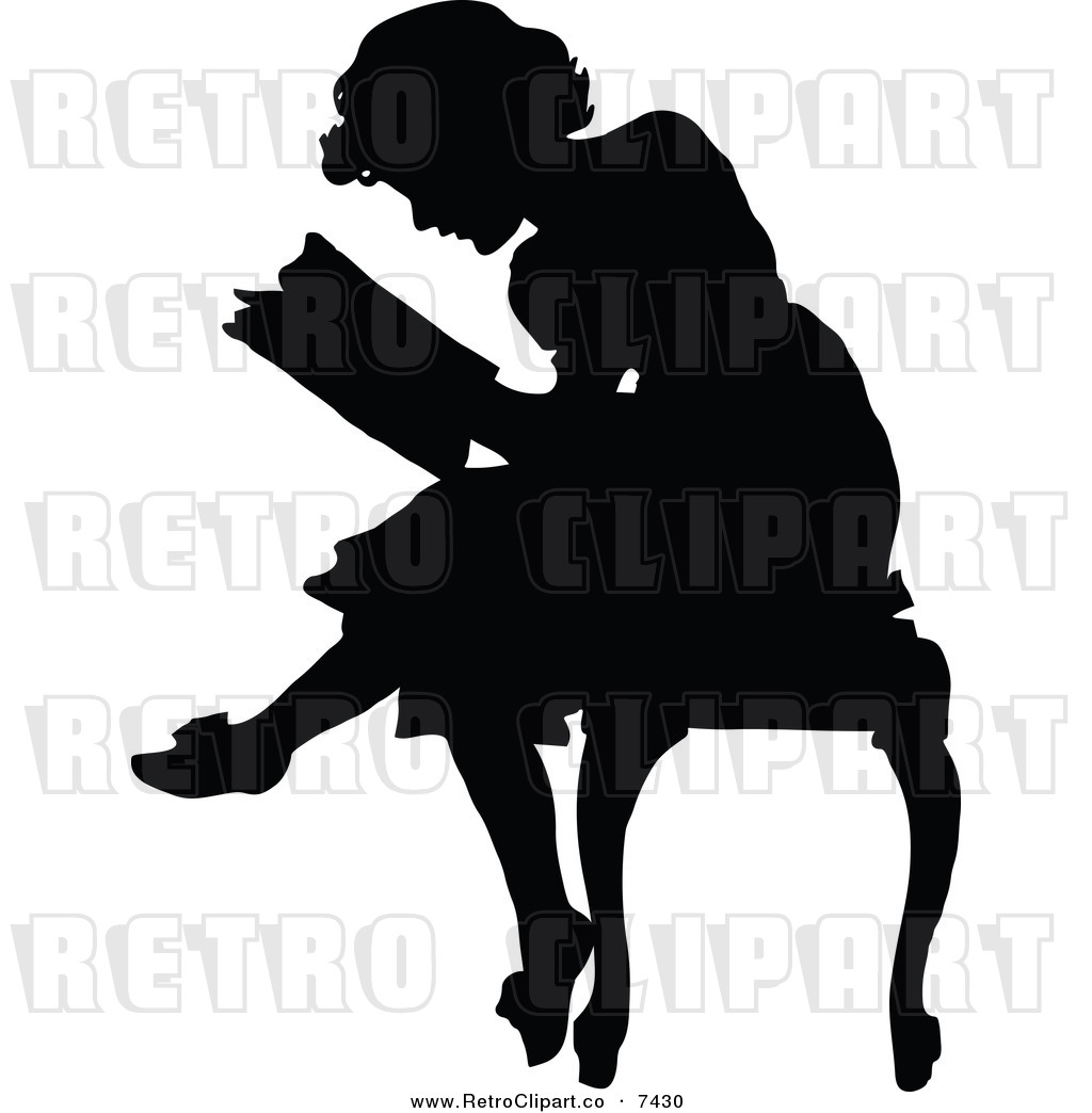 Vector Clipart Of A Retro Silhouetted Woman Reading By Prawny Vintage