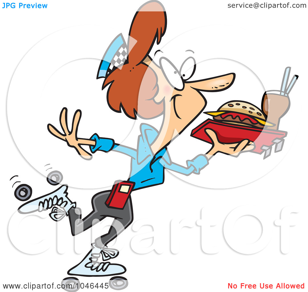 Art Illustration Of A Cartoon Skating Car Hop Waitress By Ron Leishman
