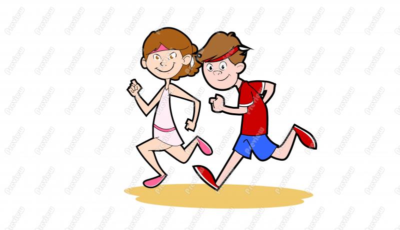 Beach Jogging Couple Character Clip Art   Royalty Free Clipart