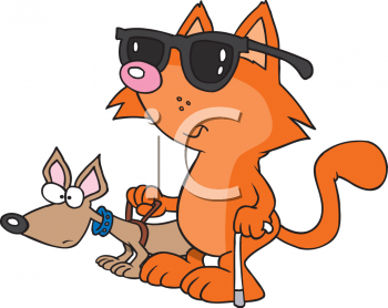Cartoon Clip Art Picture Of A Blind Cat With A Seeing Eye Dog