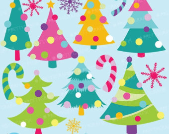     Christmas Holiday Trees Clipart   Whimsical Digital Clip Art On Etsy