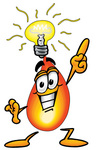 Clip Art Graphic Of A Fire Cartoon Character With A Bright Idea Jpg