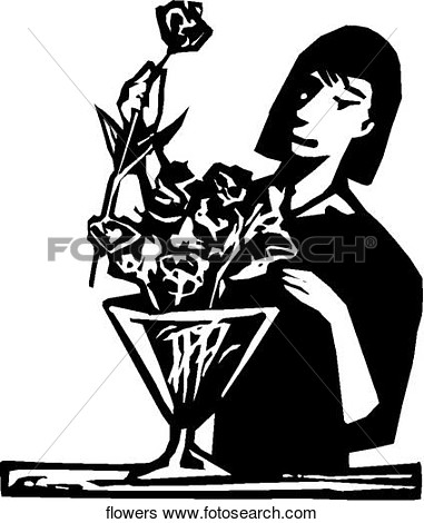Clip Art Of Flower Arranging Flowers   Search Clipart Illustration