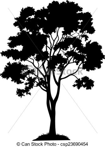 Clipart Vector Of Maple Tree And Grass Silhouette   Maple Tree With