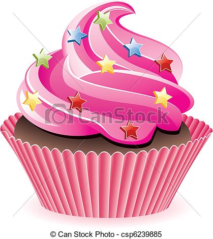 Clipart Vector Of Pink Cupcake   Vector Pink Cupcake With