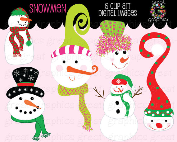 Clipart Whimsical Christmas Snowman Clip Art Snowman Digital Clip    