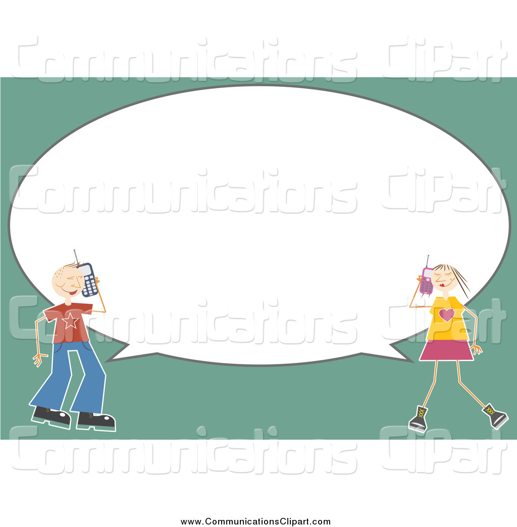 Communication Clipart Of A Border Of Teenagers Chatting On Cell Phones    